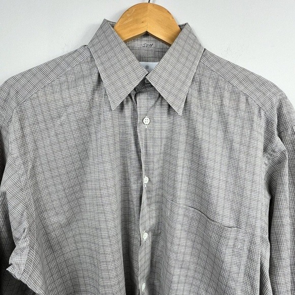 Ermenegildo Zegna Tan Blue Plaid Check Button Down Size S 39 15 1/2 - Picture 2 of 14